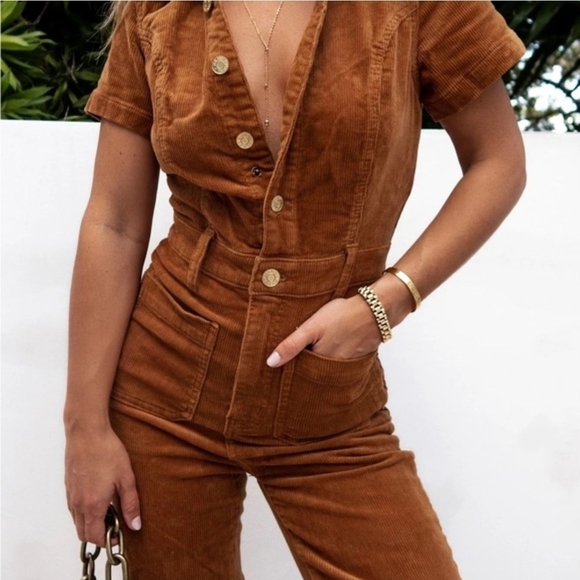 Show Me Your MuMu Pants - NEW Show Me Your Mumu Cropped Everhart Jumpsuit Camel Corduroy Small Retro Boho
